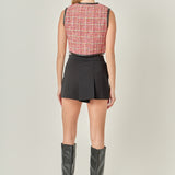 Tweed Vest with Faux Leather Trim