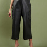 Faux Leather Cropped Cargo Pants