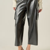 Faux Leather Cropped Cargo Pants