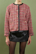 Load image into Gallery viewer, Faux Leather Trim Tweed Jacket
