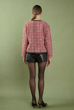 Load image into Gallery viewer, Faux Leather Trim Tweed Jacket
