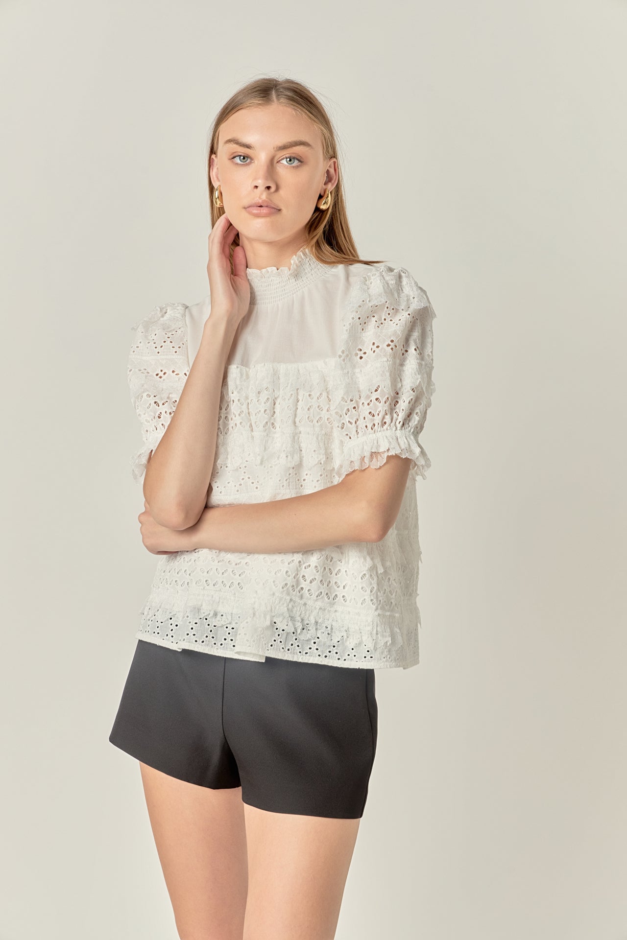 Short Sleeve Lace Babydoll Top – English Factory