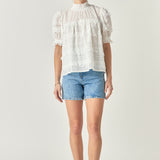 Short Sleeve Lace Babydoll Top