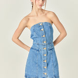 Denim Tube Mini Dress in Dark Denim