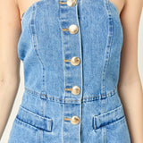 Denim Tube Mini Dress in Dark Denim