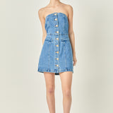 Denim Tube Mini Dress in Dark Denim