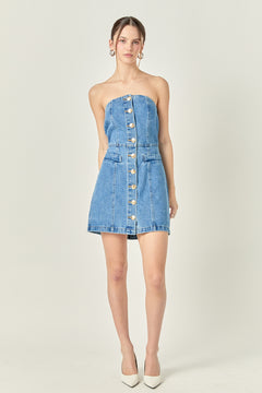 Denim Tube Mini Dress in Dark Denim