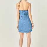 Denim Tube Mini Dress in Dark Denim