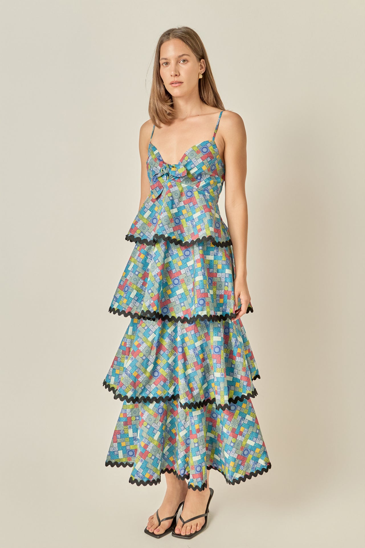 english factory gridded organza tiered maxi dress Gridded Organza Tiered Maxi Dress