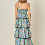 Grid Print Tiered Maxi Dress with Ric Rac Trim