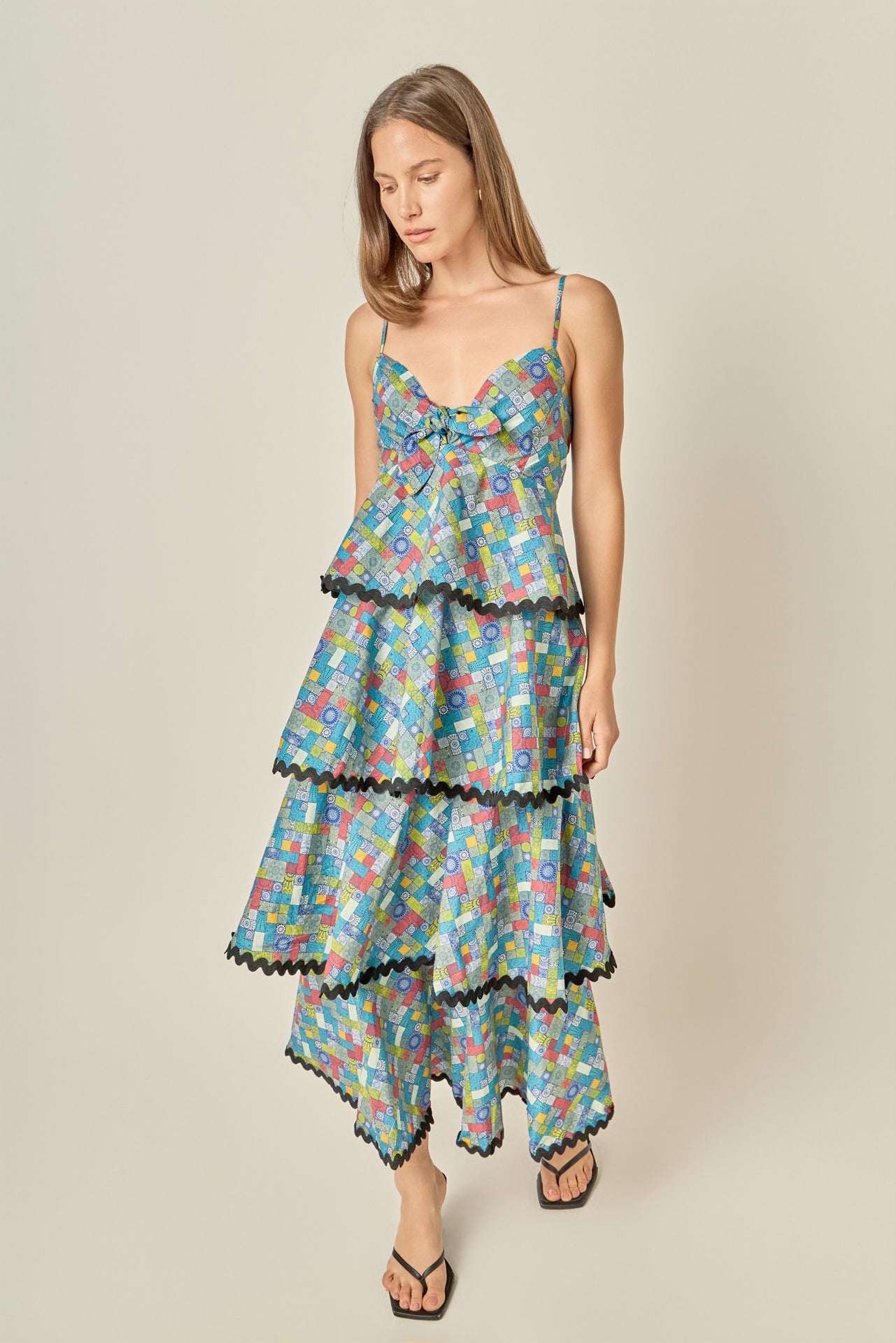 english factory linen cotton ric rac midi dress English Factory