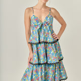 Grid Print Tiered Maxi Dress with Ric Rac Trim