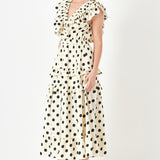 Polka Dot Print Ruffle Detail Maxi Dress