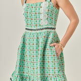 Boucle Square Neck Mini Dress With Ric Rac Trim
