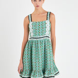 Boucle Square Neck Mini Dress With Ric Rac Trim