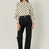 Polka Dot Smock Neck Blouse