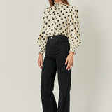 Polka Dot Smock Neck Blouse