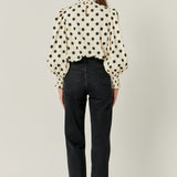 Polka Dot Smock Neck Blouse