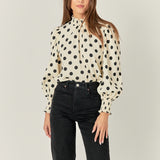 Polka Dot Smock Neck Blouse