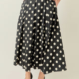Polka Dot Pleated Midi Skirt