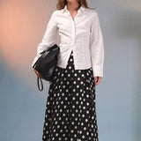 Polka Dot Pleated Midi Skirt