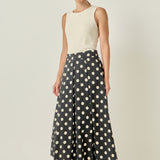 Polka Dot Pleated Midi Skirt