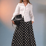 Polka Dot Pleated Midi Skirt