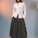 Polka Dot Pleated Midi Skirt