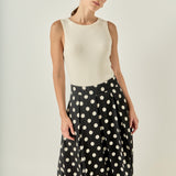Polka Dot Pleated Midi Skirt