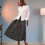 Polka Dot Pleated Midi Skirt