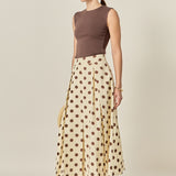 Polka Dot Pleated Midi Skirt