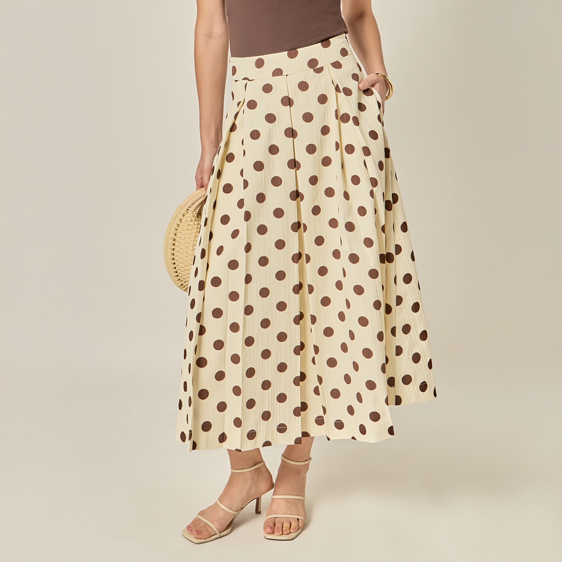 Polka Dot Pleated Midi Skirt