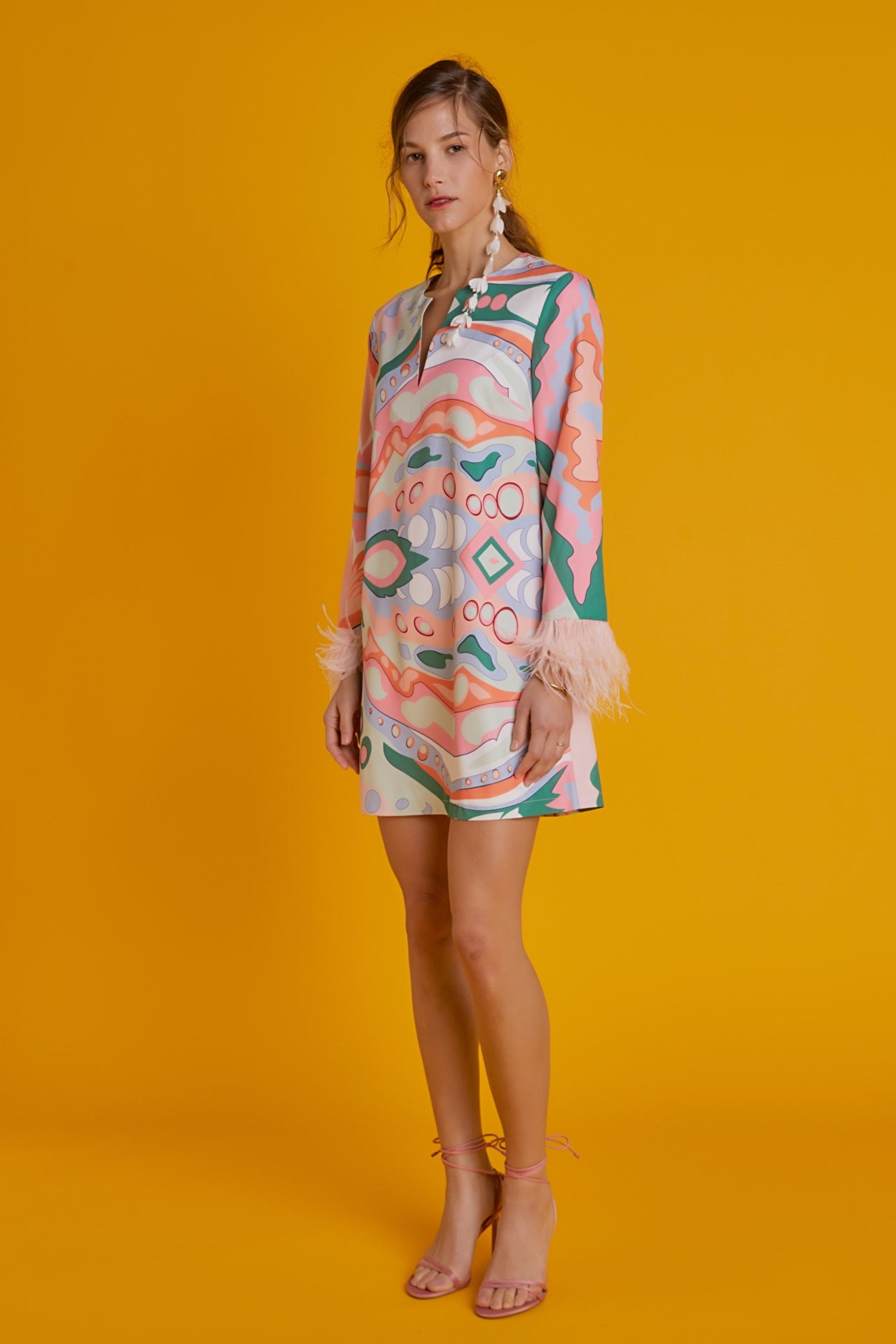 Print Mini Tunic Dress With Feather – English Factory