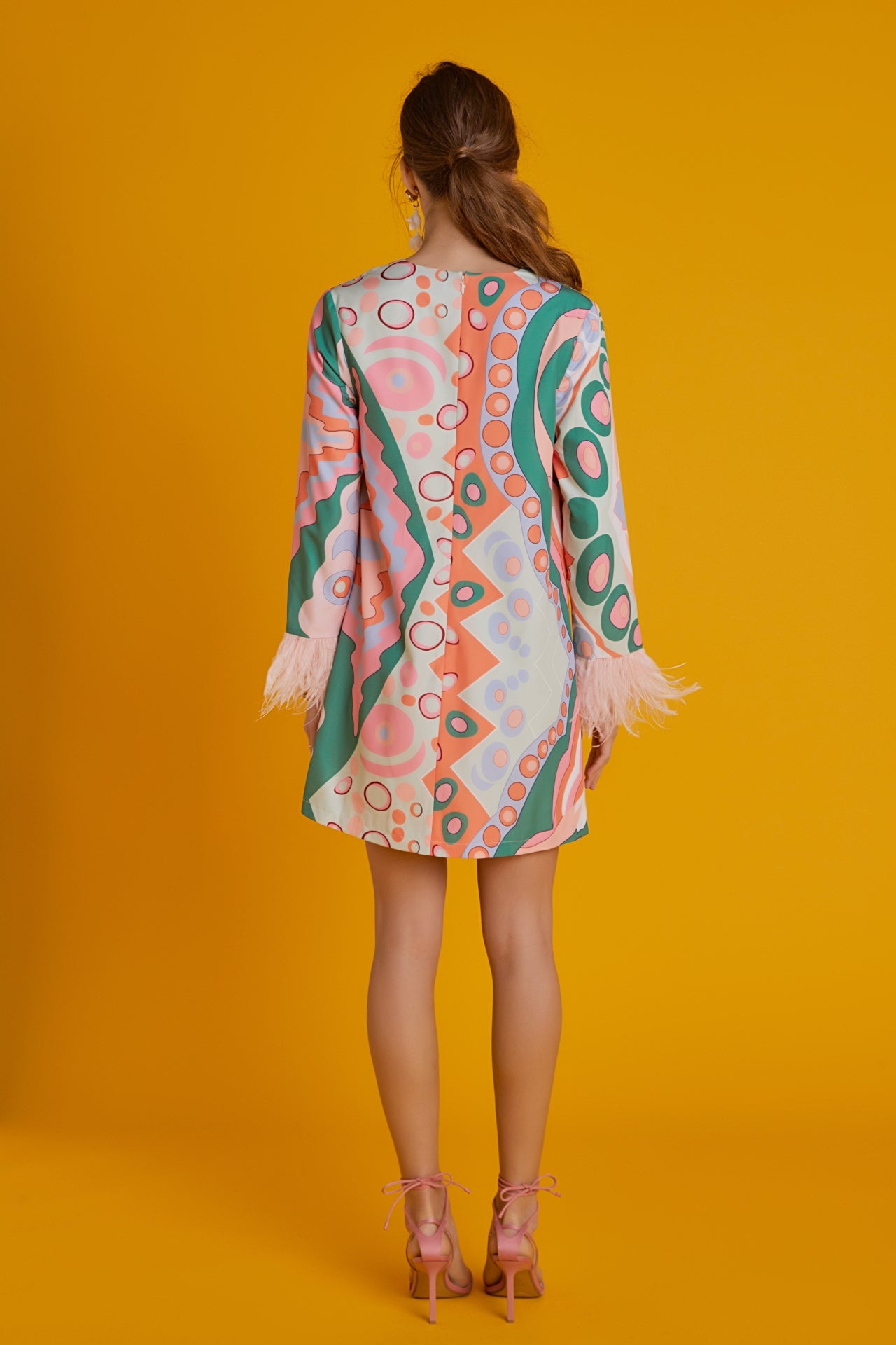 Print Mini Tunic Dress With Feather – English Factory