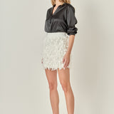 Premium Textured Ribbon High Waisted Mini Skirt