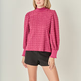 Tiered Jersey Top Mock Neck Blouse