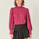 Tiered Jersey Top Mock Neck Blouse