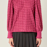 Tiered Jersey Top Mock Neck Blouse