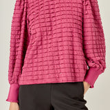 Tiered Jersey Top Mock Neck Blouse