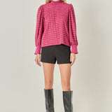 Tiered Jersey Top Mock Neck Blouse