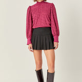 Tiered Jersey Top Mock Neck Blouse