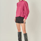 Tiered Jersey Top Mock Neck Blouse