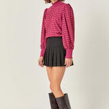 Tiered Jersey Top Mock Neck Blouse