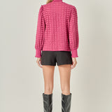 Tiered Jersey Top Mock Neck Blouse
