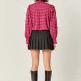 Tiered Jersey Top Mock Neck Blouse