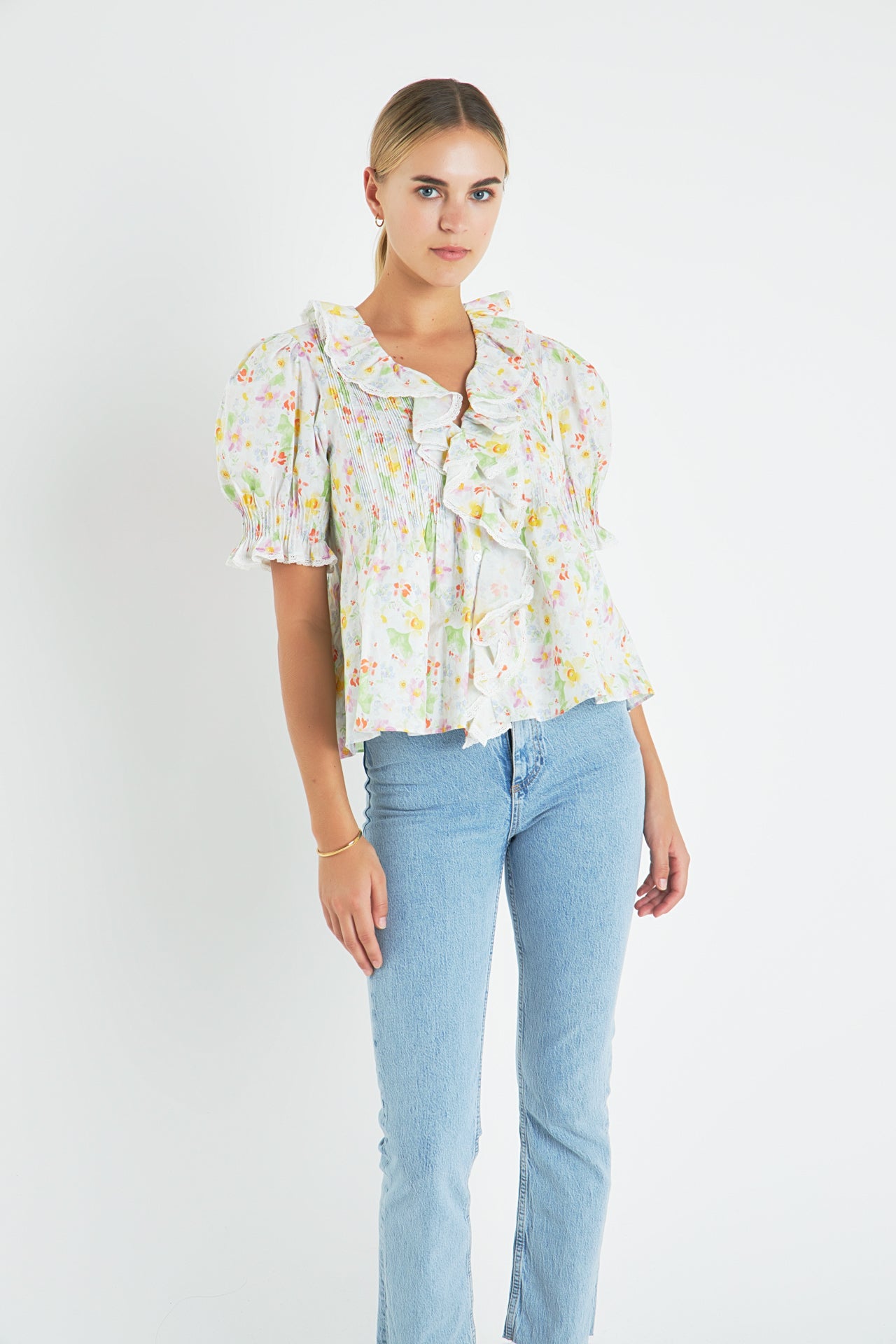 floral ruffle shirt
