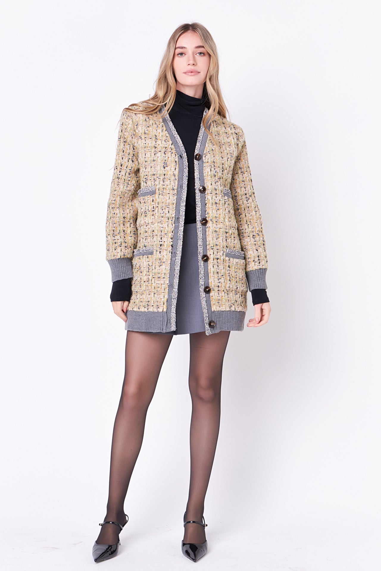 Boucle Coat With Trim