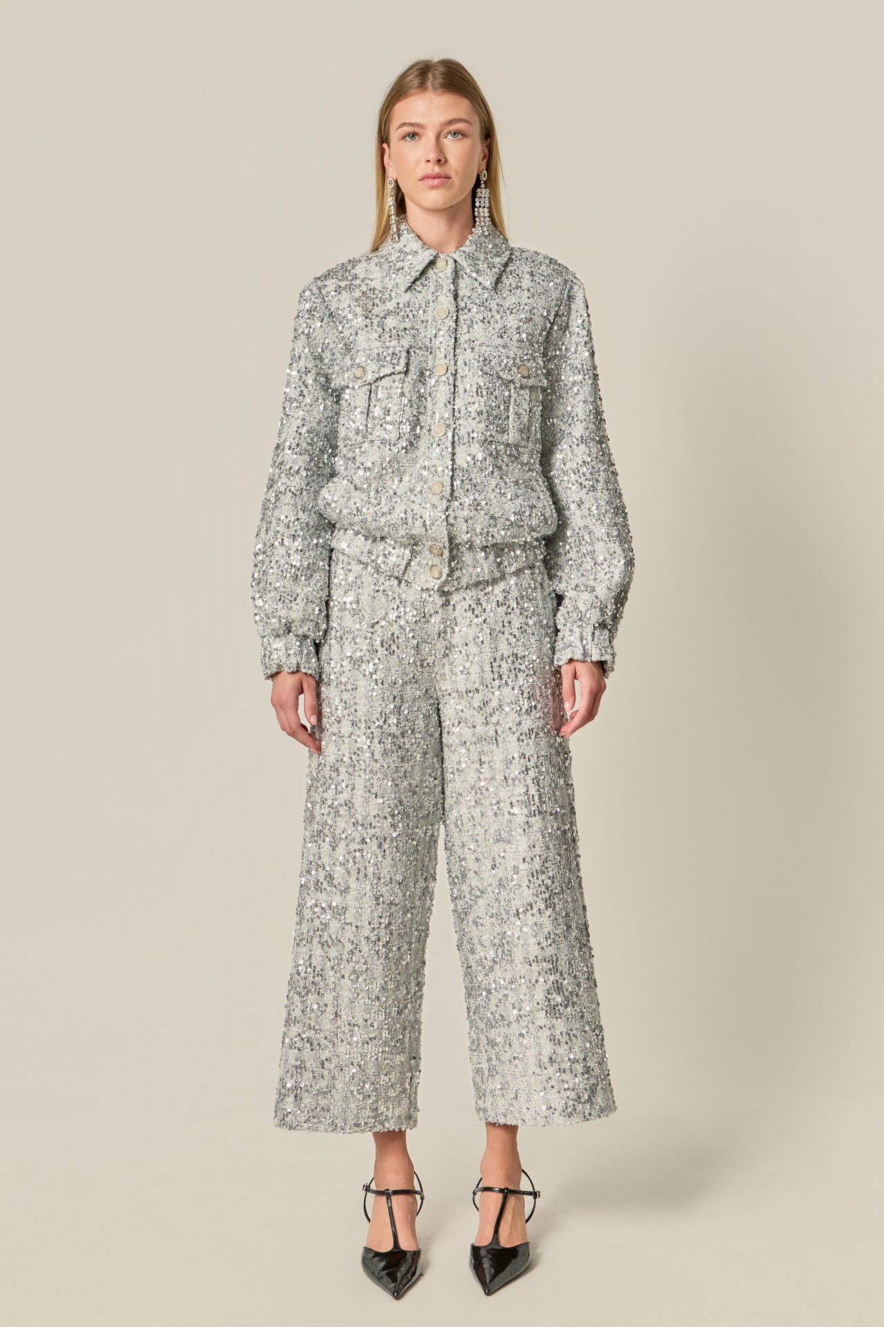 Sequin Tweed Culotte Pants – English Factory