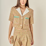 Boucle Cropped Jacket With Trim