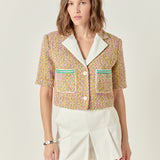 Boucle Cropped Jacket With Trim